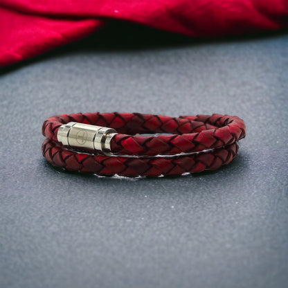 Leder-Wickelarmband Slim Red Vintage